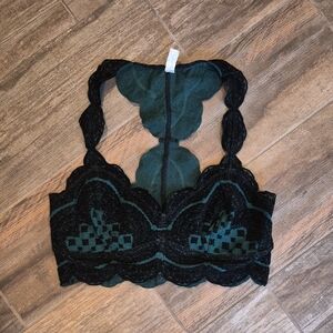 XXS/XS Intimately Free People Black Velvet & Green Lace Halter Bralette